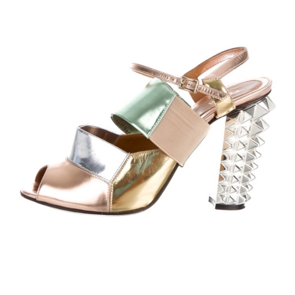 Fendi Leather Color-block T-Strap Sandals